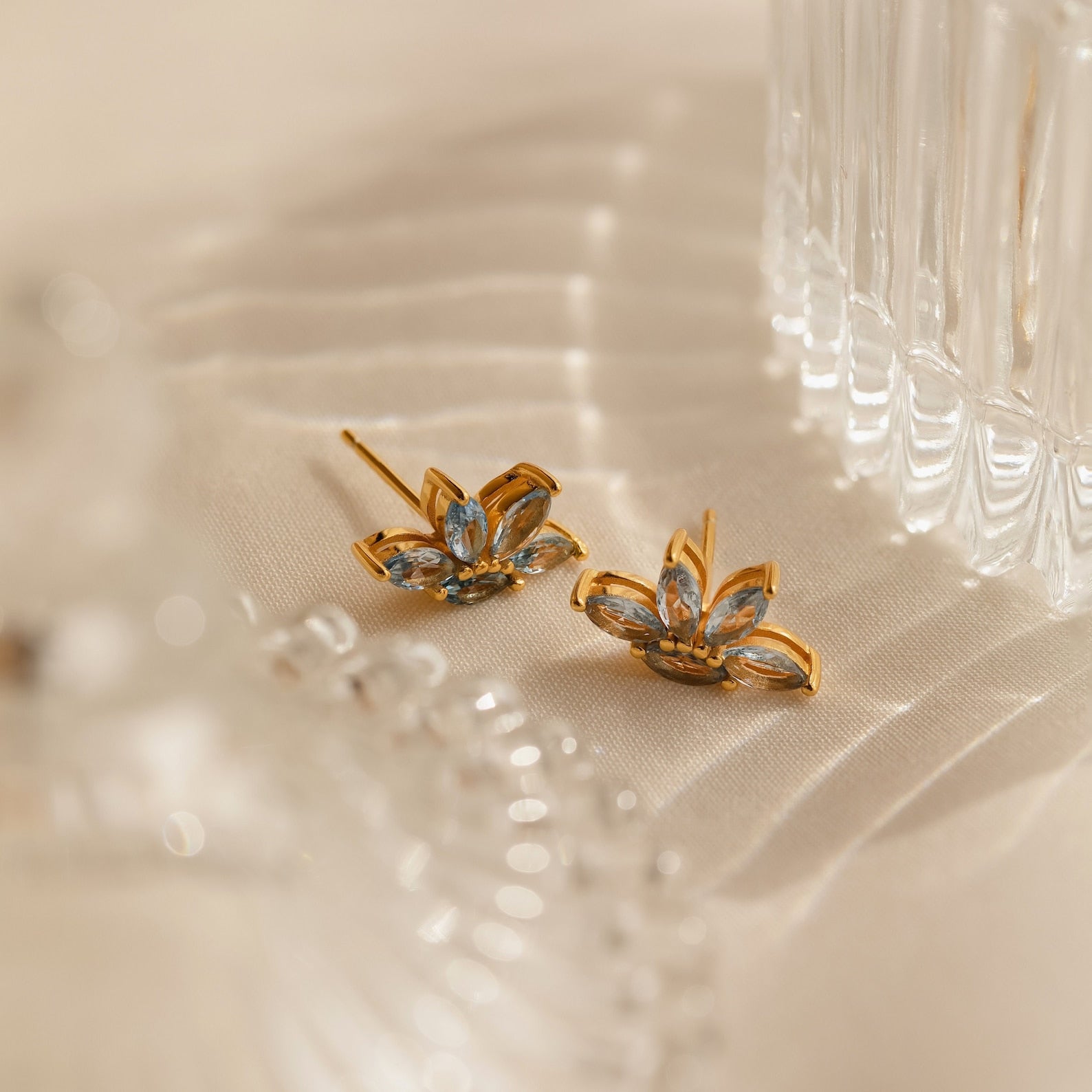 Oceanic Elegance: Aquamarine Marquise Studs 18K Gold